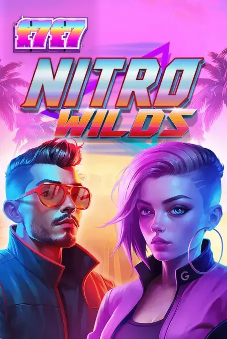 Tampilan layar permainan slot Nitro Wilds dengan tema balapan neon